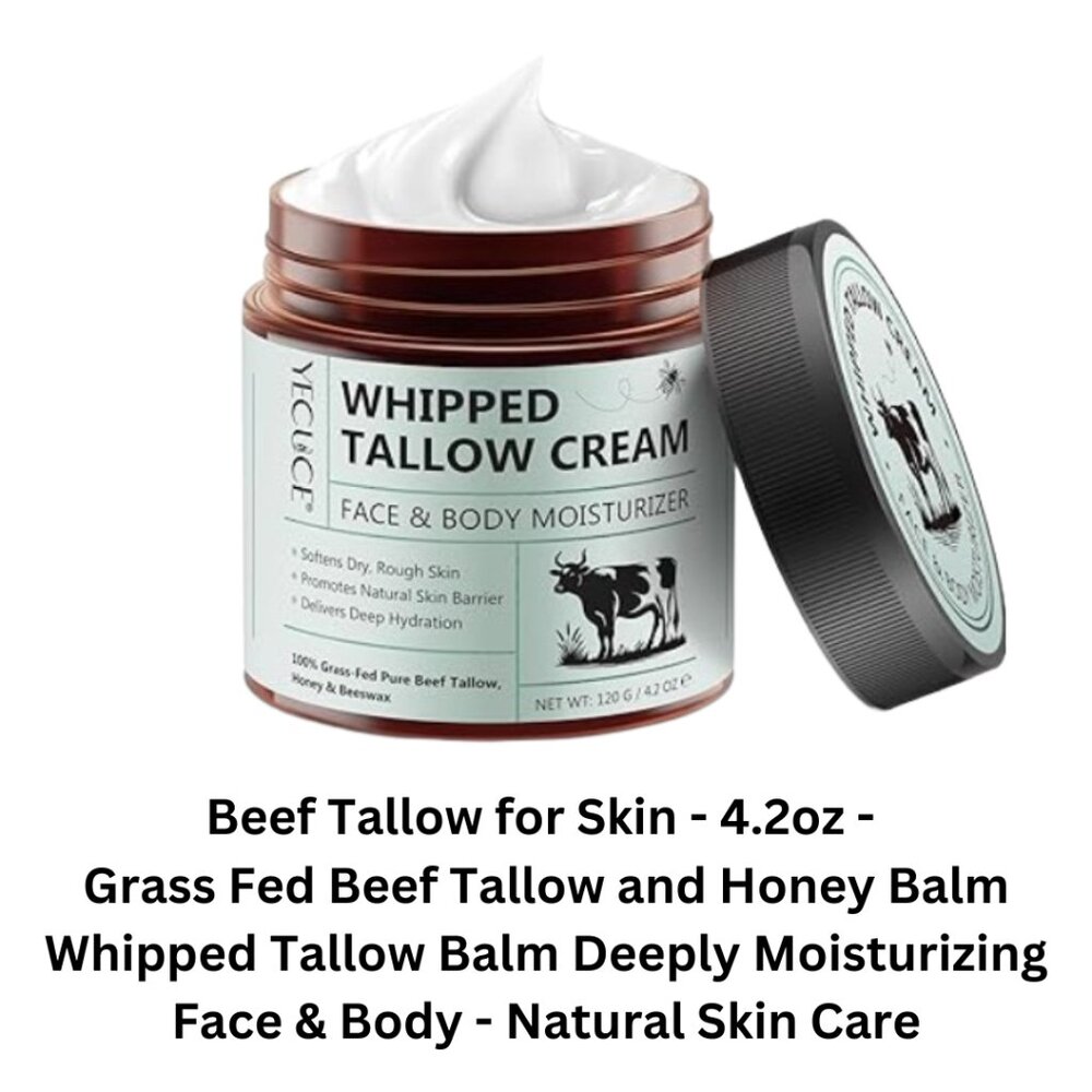 Beef Tallow for Skin 4.2oz Grass Fed Beef Tallow and Honey Balm Natural NEW